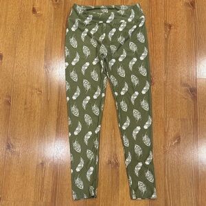 LuLaRoe Kids Leggings with Green Feather Design